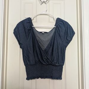 BLUE RAIN Francesca’s  Cottagecore  Crop Cotton Blouse Top Womens Size Small